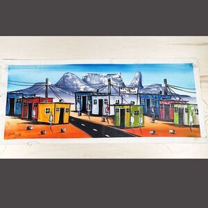 SOUTH AFRICAN oil painting on Canvas Cape Town Township Colorful Surrealism Dino